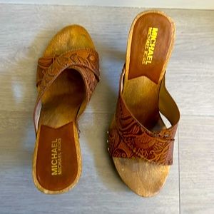 Michael Kors wooden heels with leather